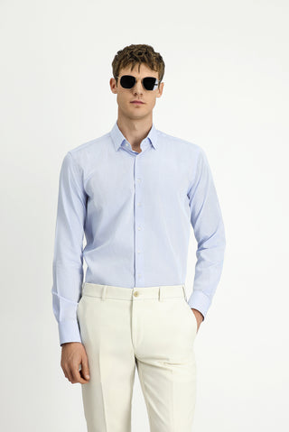  Açık Mavi Uzun Kol Slim Fit Dar Kesim Klasik Desenli Pamuk Gömlek