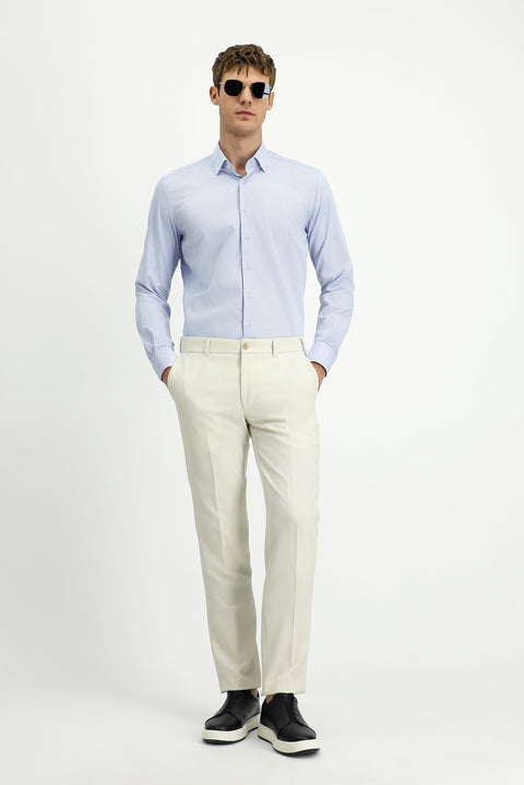Açık Mavi Uzun Kol Slim Fit Dar Kesim Klasik Desenli Pamuk Gömlek