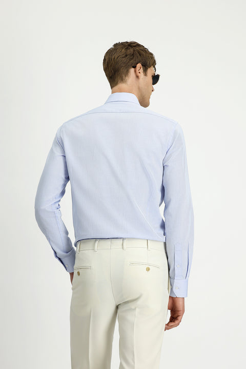 Açık Mavi Uzun Kol Slim Fit Dar Kesim Klasik Desenli Pamuk Gömlek