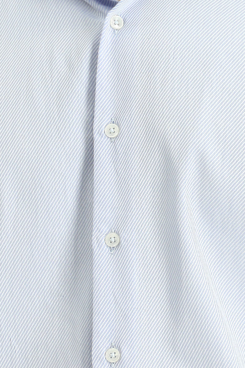 Açık Mavi Uzun Kol Slim Fit Dar Kesim Klasik Desenli Pamuk Gömlek