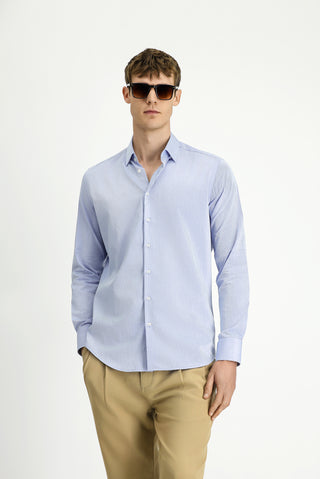  Mavi Uzun Kol Slim Fit Dar Kesim Klasik Desenli Pamuk Gömlek