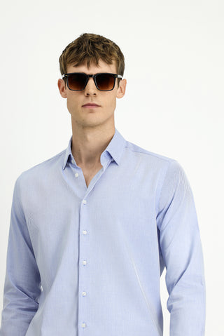  Mavi Uzun Kol Slim Fit Dar Kesim Klasik Desenli Pamuk Gömlek