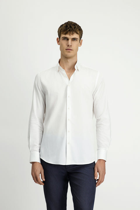 Beyaz Uzun Kol Slim Fit Dar Kesim Klasik Desenli Pamuk Gömlek