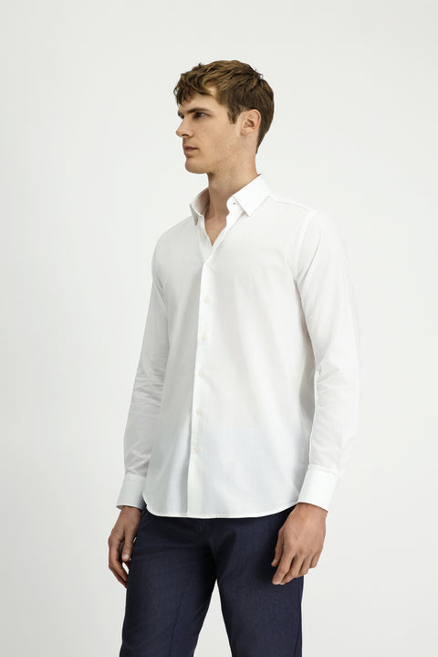 Beyaz Uzun Kol Slim Fit Dar Kesim Klasik Desenli Pamuk Gömlek