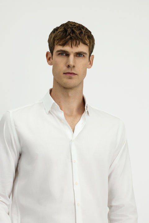 Beyaz Uzun Kol Slim Fit Dar Kesim Klasik Desenli Pamuk Gömlek