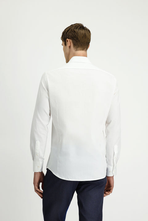 Beyaz Uzun Kol Slim Fit Dar Kesim Klasik Desenli Pamuk Gömlek