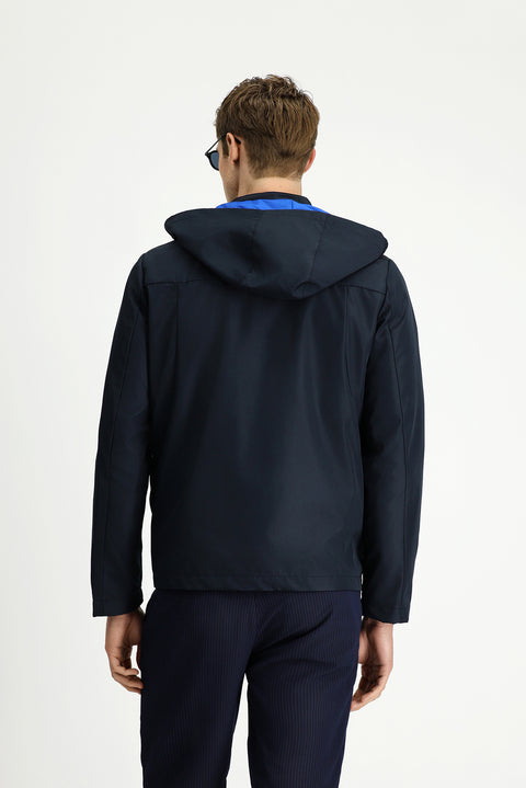 Orta Lacivert Kapüşonlu Spor Mevsimlik Mont