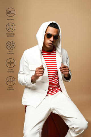  Beyaz Techno-Line Kapüşonlu Mevsimlik Spor Mont