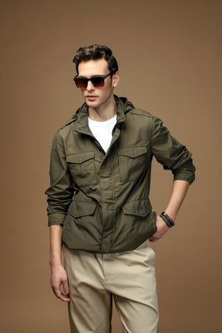  Orta Haki Kapüşonlu Spor Mevsimlik Mont