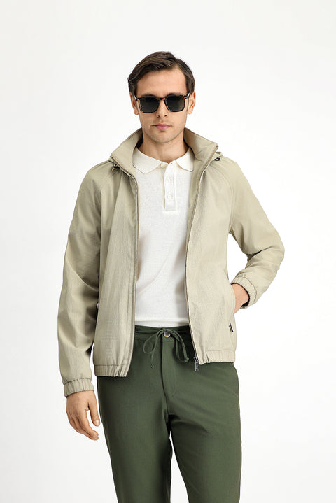 Açık Bej Kapüşonlu Mevsimlik Spor Mont