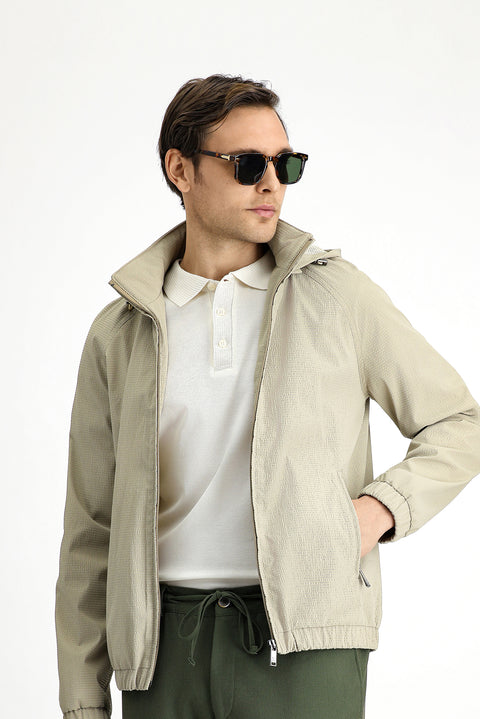 Açık Bej Kapüşonlu Mevsimlik Spor Mont