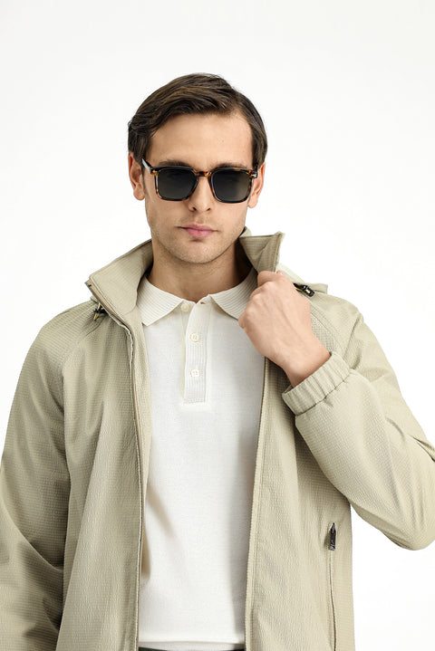 Açık Bej Kapüşonlu Mevsimlik Spor Mont