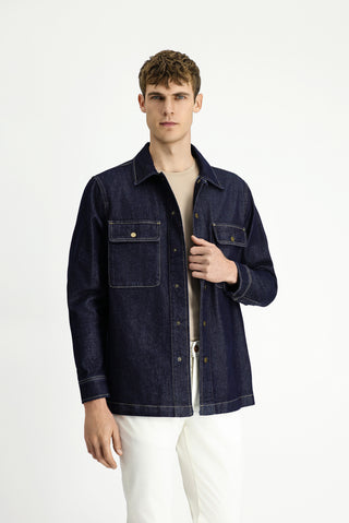  Koyu Lacivert Regular Fit Pamuk Gömlek Mont