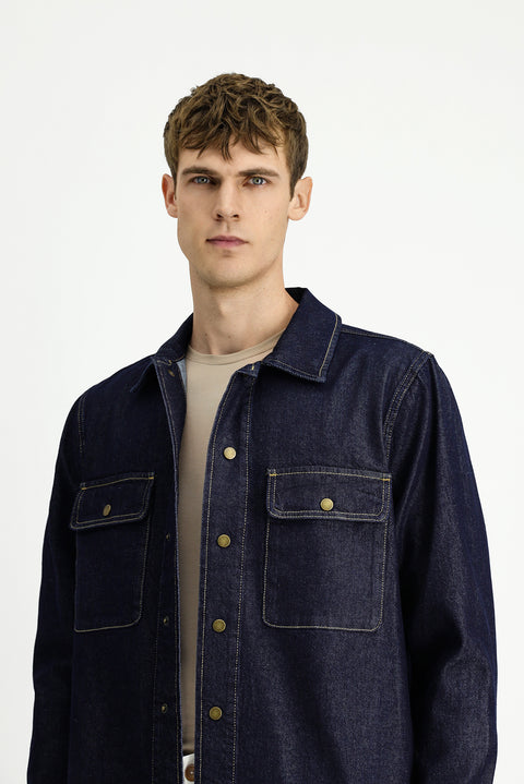 Dark Navy Regular Fit Cotton Shirt Jacket