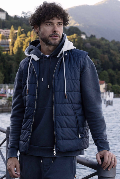 Orta Lacivert Kapüşonlu Kapitone Spor Yelek