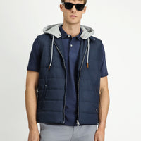 Orta Lacivert Kapüşonlu Kapitone Spor Yelek