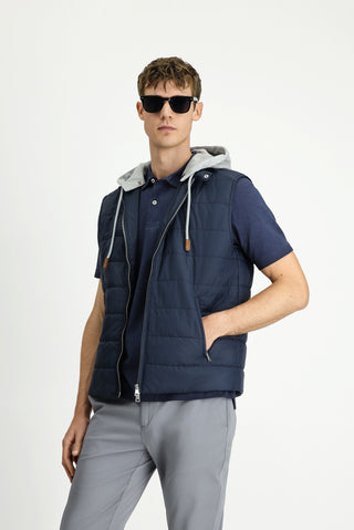  Orta Lacivert Kapüşonlu Kapitone Spor Yelek