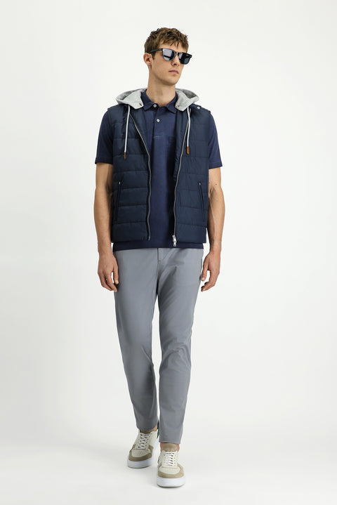 Orta Lacivert Kapüşonlu Kapitone Spor Yelek