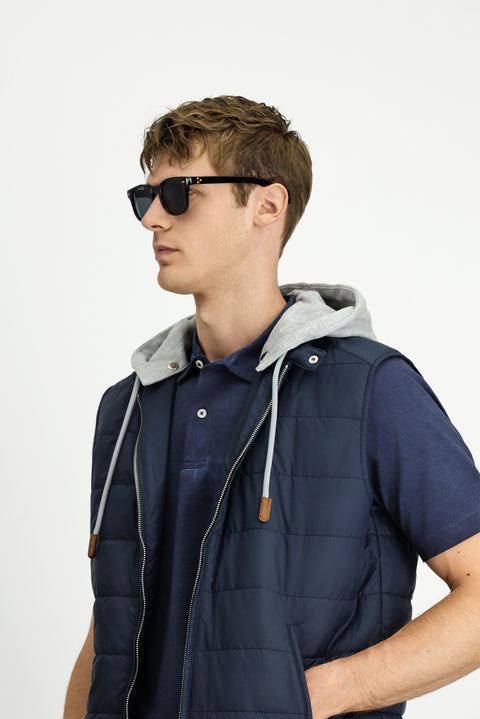 Orta Lacivert Kapüşonlu Kapitone Spor Yelek