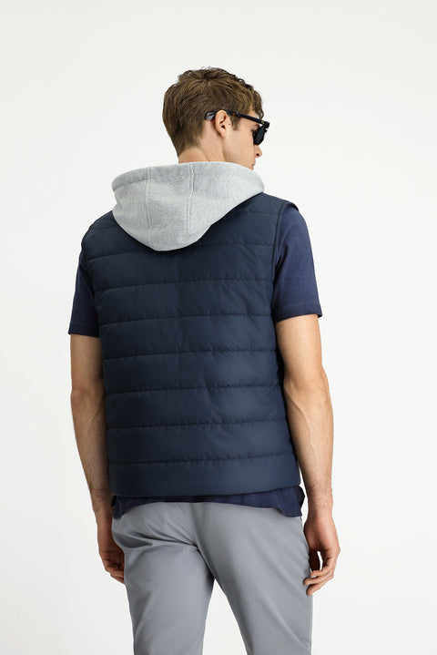 Orta Lacivert Kapüşonlu Kapitone Spor Yelek