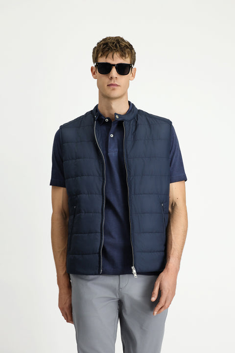 Orta Lacivert Kapüşonlu Kapitone Spor Yelek