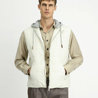 Krem Kapüşonlu Kapitone Spor Yelek