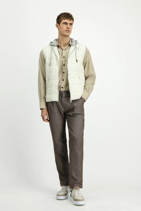 Krem Kapüşonlu Kapitone Spor Yelek