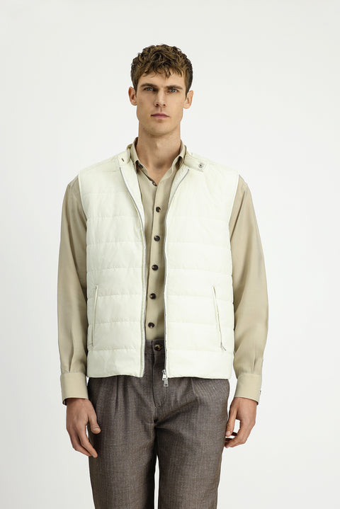 Krem Kapüşonlu Kapitone Spor Yelek