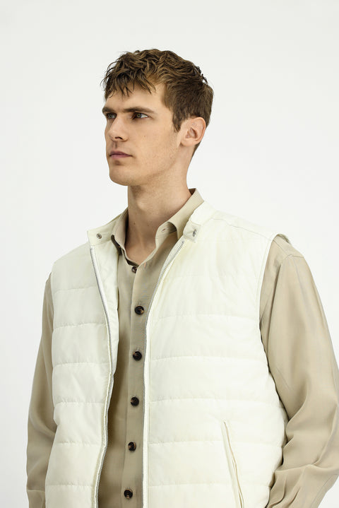 Krem Kapüşonlu Kapitone Spor Yelek