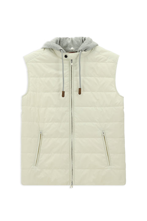 Krem Kapüşonlu Kapitone Spor Yelek