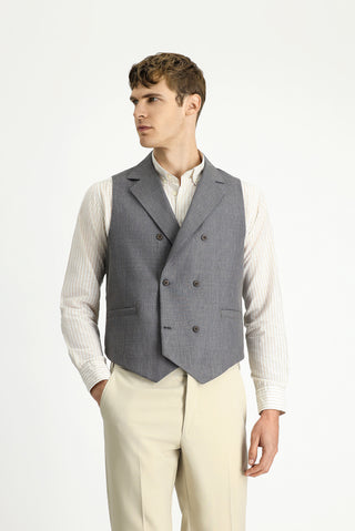  Koyu Antrasit Yünlü Keten Karışımlı Klasik Kruvaze Yelek