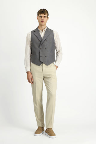  Koyu Antrasit Yünlü Keten Karışımlı Klasik Kruvaze Yelek