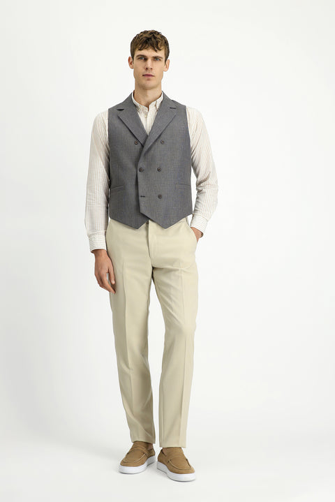 Koyu Antrasit Yünlü Keten Karışımlı Klasik Kruvaze Yelek