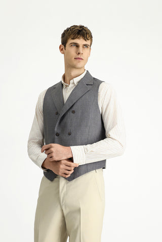  Koyu Antrasit Yünlü Keten Karışımlı Klasik Kruvaze Yelek