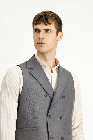  Koyu Antrasit Yünlü Keten Karışımlı Klasik Kruvaze Yelek