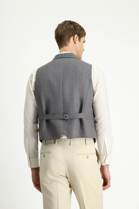 Koyu Antrasit Yünlü Keten Karışımlı Klasik Kruvaze Yelek