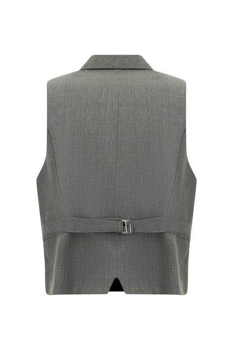 Koyu Antrasit Yünlü Keten Karışımlı Klasik Kruvaze Yelek