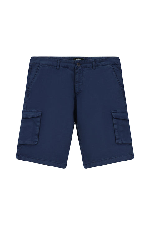 Orta Lacivert 6 Drop Regular Fit Standart Kesim Kargo Cepli Pamuklu Bermuda Şort