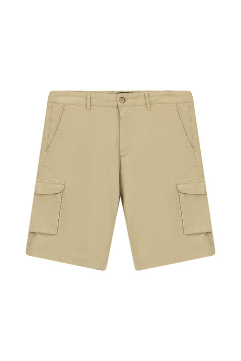 Orta Bej 6 Drop Regular Fit Standart Kesim Kargo Cepli Pamuklu Bermuda Şort