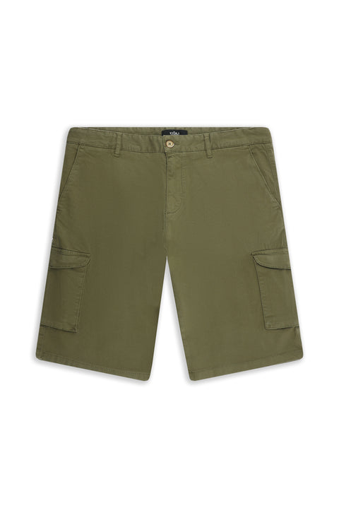 Orta Haki 6 Drop Regular Fit Standart Kesim Kargo Cepli Pamuklu Bermuda Şort