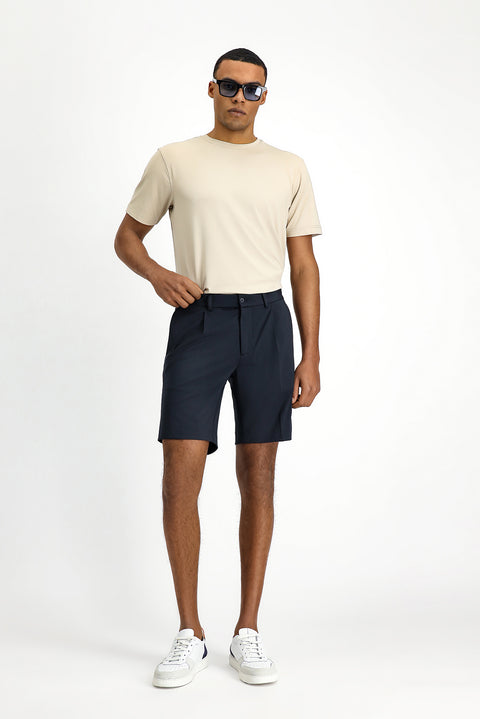 Koyu Lacivert Super Slim Fit Eksra Dar Kesim Techno-Line Likralı Pileli Şort