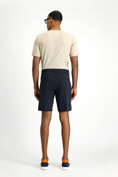Dark Navy 7 Drop Super Slim Fit Extra Narrow Cut Techno-Line Lycra Pleated Shorts