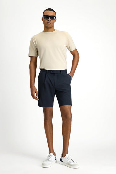  Koyu Lacivert Techno-Line Super Slim Fit Ekstra Dar Kesim Likralı Pileli Şort