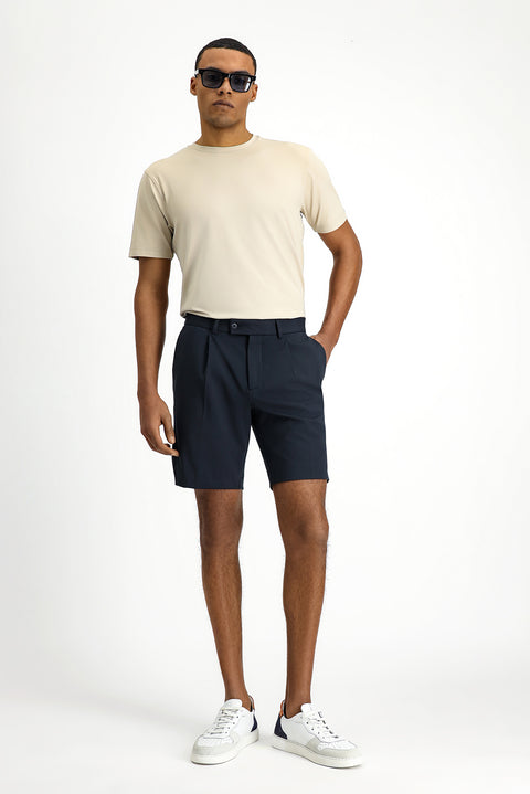 Koyu Lacivert 7 Drop Super Slim Fit Eksra Dar Kesim Techno-Line Likralı Pileli Şort