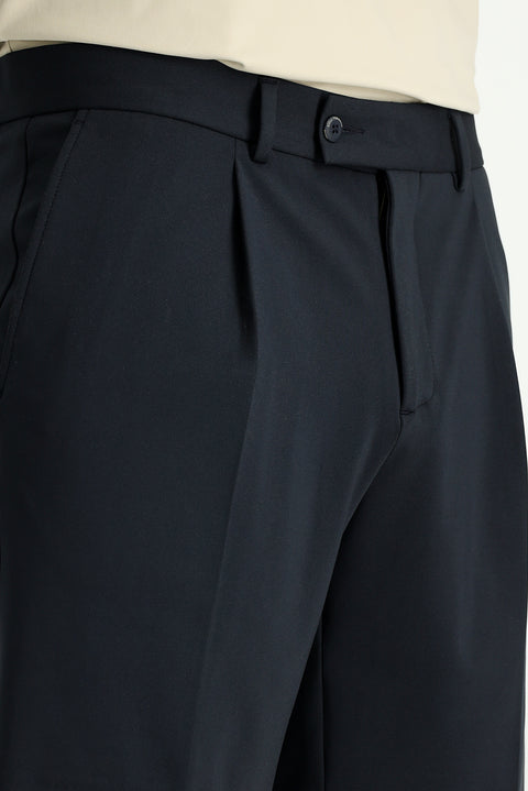 Dark Navy 7 Drop Super Slim Fit Extra Narrow Cut Techno-Line Lycra Pleated Shorts