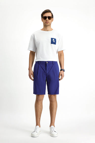  Mavi Regular Fit Pamuklu Pileli Bermuda Şort