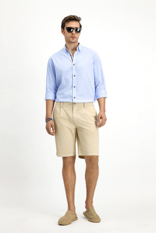  Aç?k Bej 6 Drop Regular Fit Standart Kesim Pamuklu Pileli Bermuda ?ort-Ki??l?