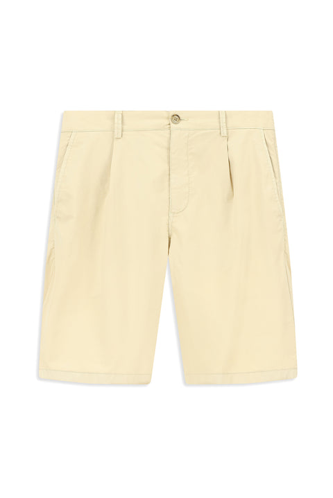 Light Beige Regular Fit Standard Cut Cotton Pleated Bermuda Shorts