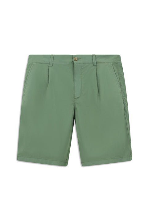 Mid Khaki Regular Fit Standard Cut Cotton Pleated Bermuda Shorts