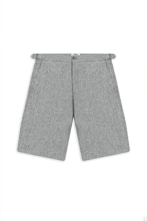 Orta Füme 4 Drop Relaxed Fit Rahat Kesim Tokalı Keten Bermuda Şort